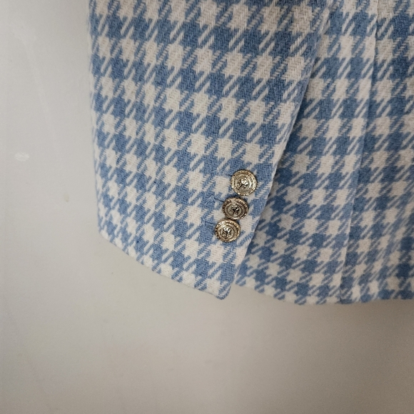 Zara | Double Breasted Houndstooth Blue & White Blazer - Size XL - Picture 8 of 12